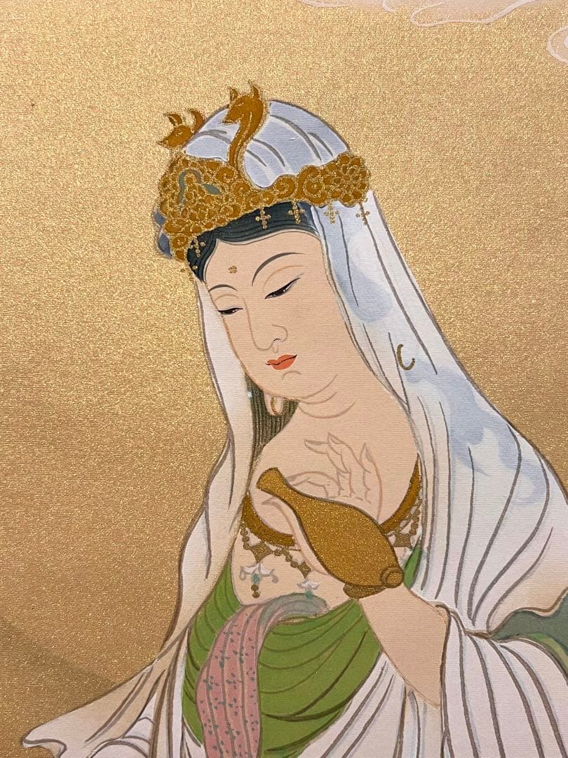 田中浩伸 掛軸 掛け軸「雲上観音」仏画仏教美術 白衣観音 茶掛 日本画 肉筆
