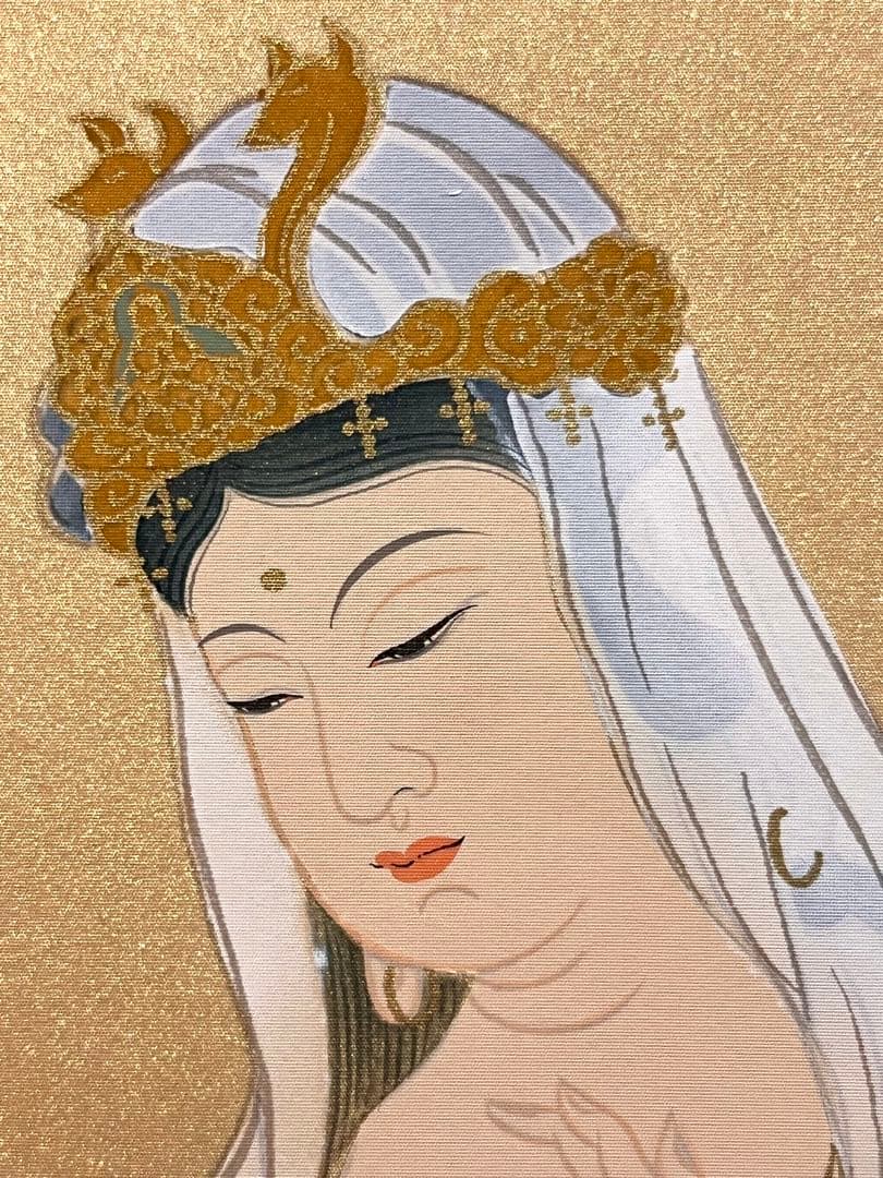 田中浩伸 掛軸 掛け軸「雲上観音」仏画仏教美術 白衣観音 茶掛 日本画 肉筆