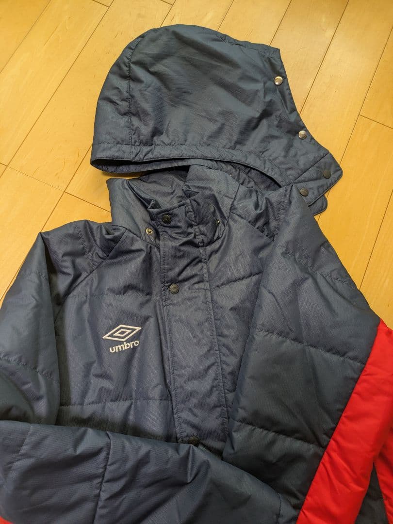 【試着のみ】umbro アンブロ　フード付き ロングベンチコート ネイビー　L