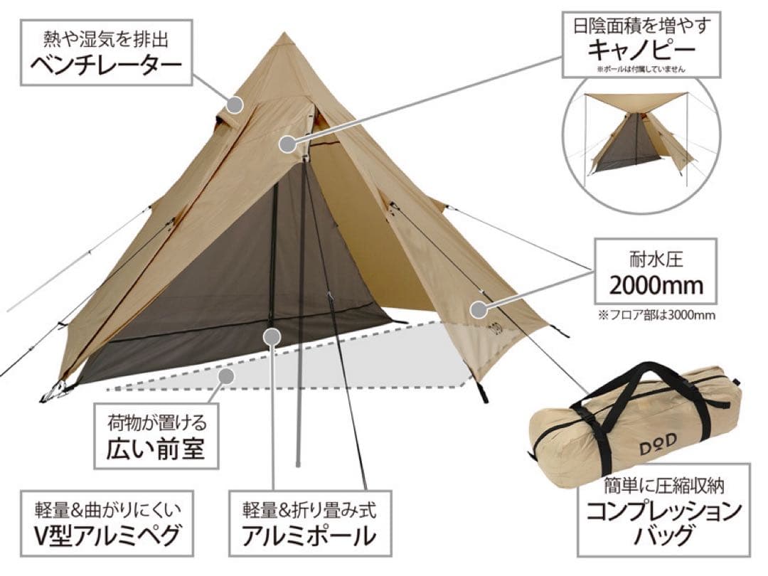 DOD ライダーズワンポールテント＋専用グランドシート＋ポールおまけ