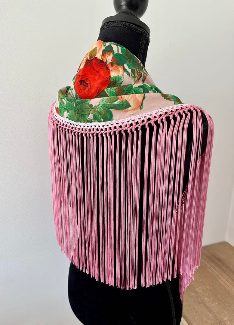 フラメンコ マントンシージョ ピンク花柄　ピンクフレコ