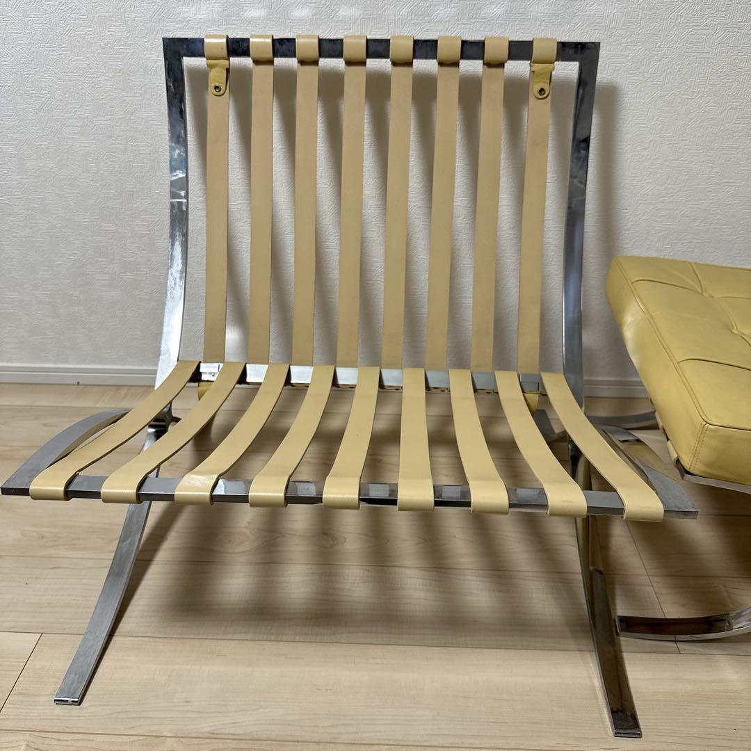 バルセロナチェア 本革 クロームフレームオットマンセット