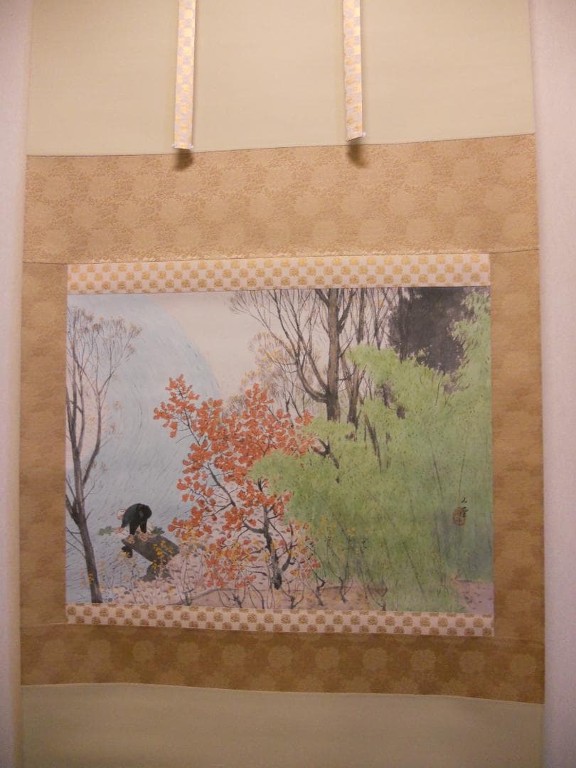掛け軸 川合玉堂 秋晴 紙本 名品 複製 希少 軸装 茶道具 掛軸 美品 です。
