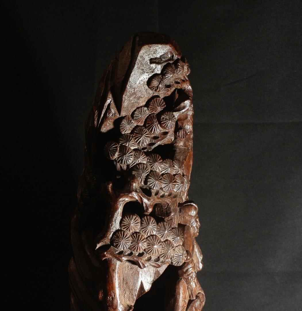 清代 竹根雕 商山四皓図置物 高約42cm 囲碁人物群像 中国美術 CL0002