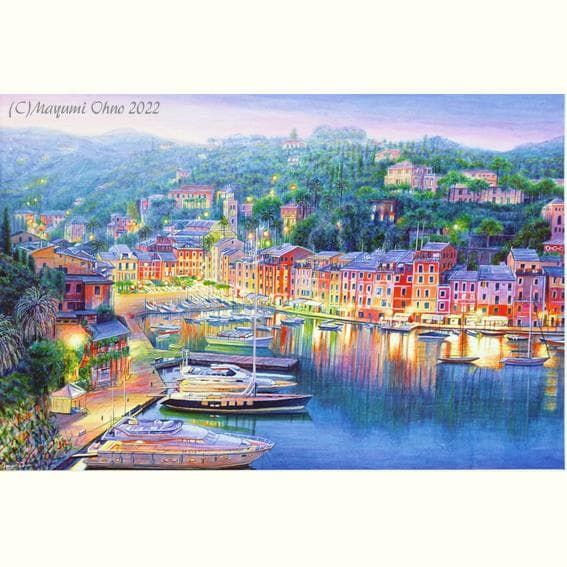 ポルトフィーノ ヨーロッパ　地中海　風景画　イタリア　 絵画 アクリル画　水彩画
