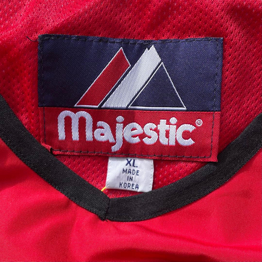 00's Majestic 袖ロゴ刺繍 XL 大きめ 古着 半袖プルジャケット