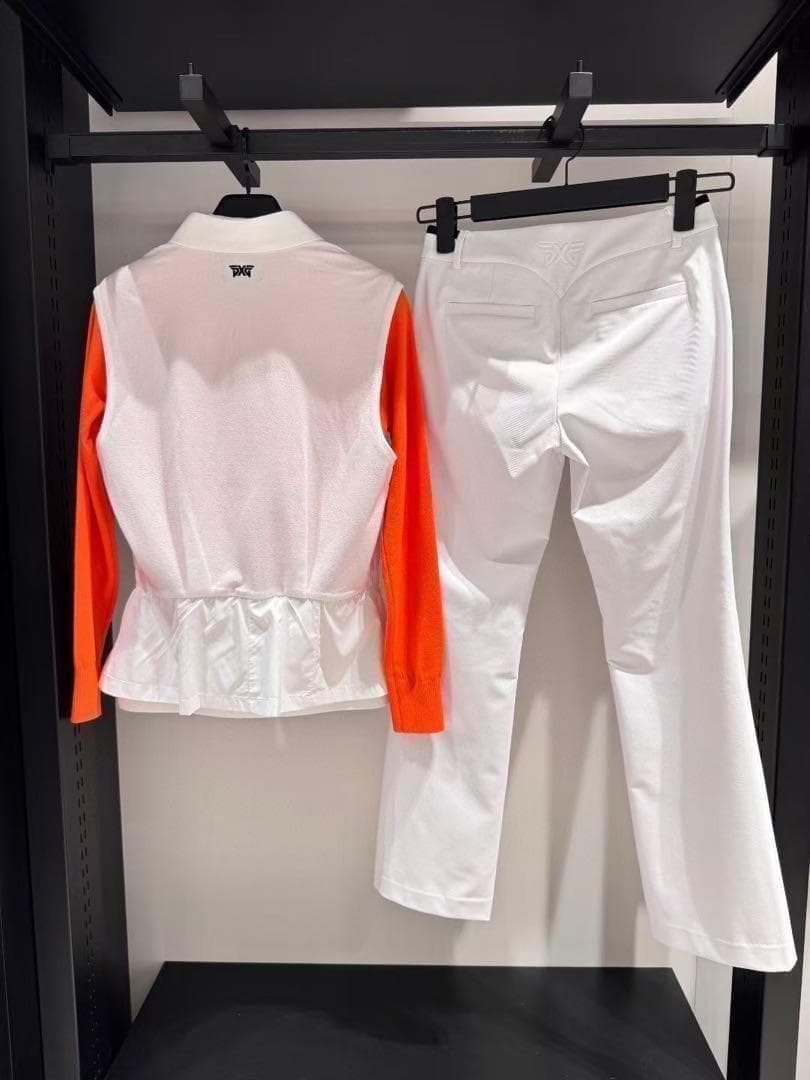 【新品・値下】PXGゴルフ　可愛いペップラムベスト⚫︎白異素材MIXデザイン S