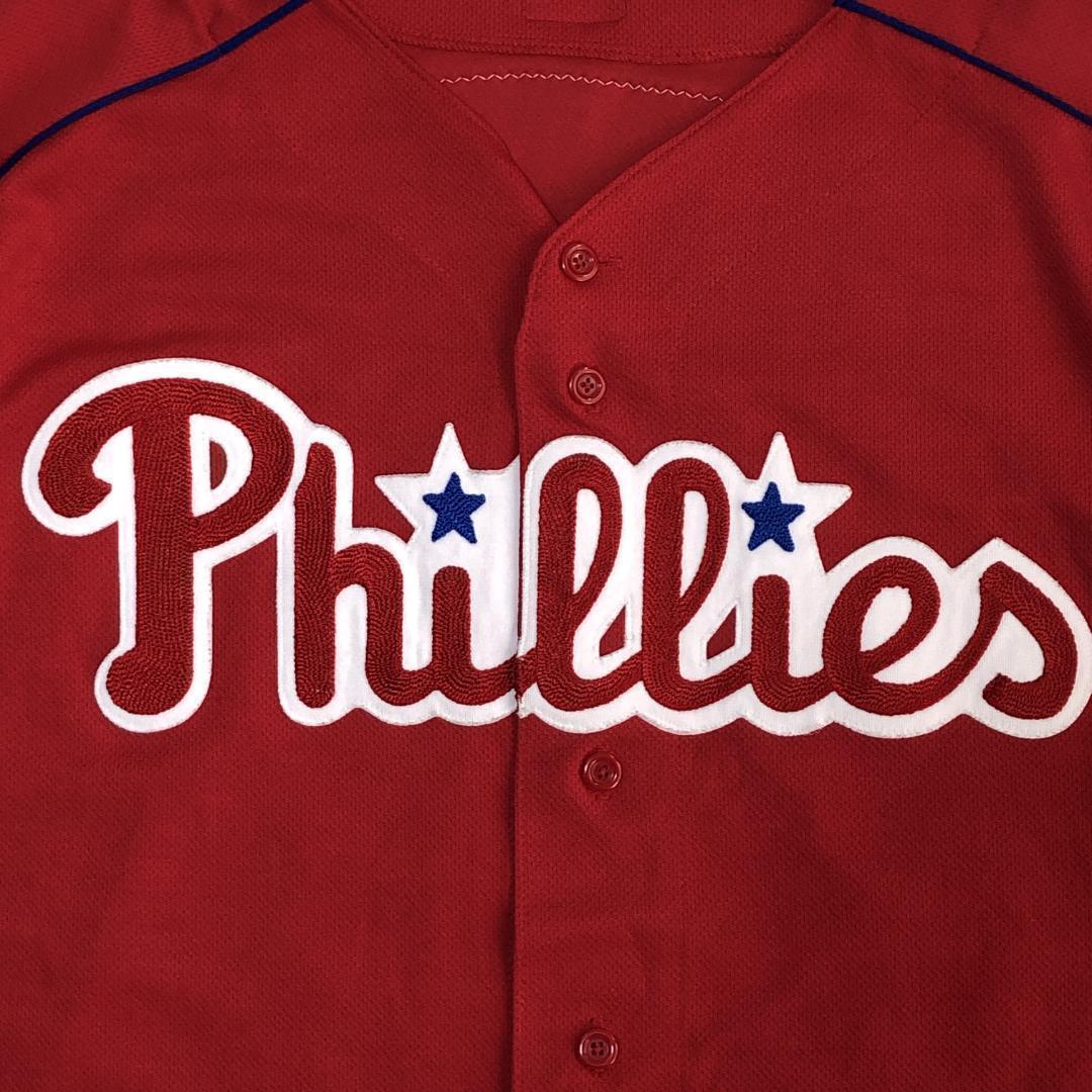MLBフィリーズ ユニフォーム ゲームシャツ ベースボールシャツ 両面刺繍