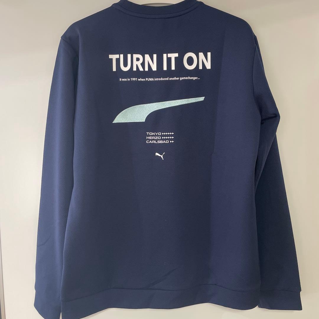 PUMA GOLF ストレッチスローガンロゴ クルースウェット XL ネイビー