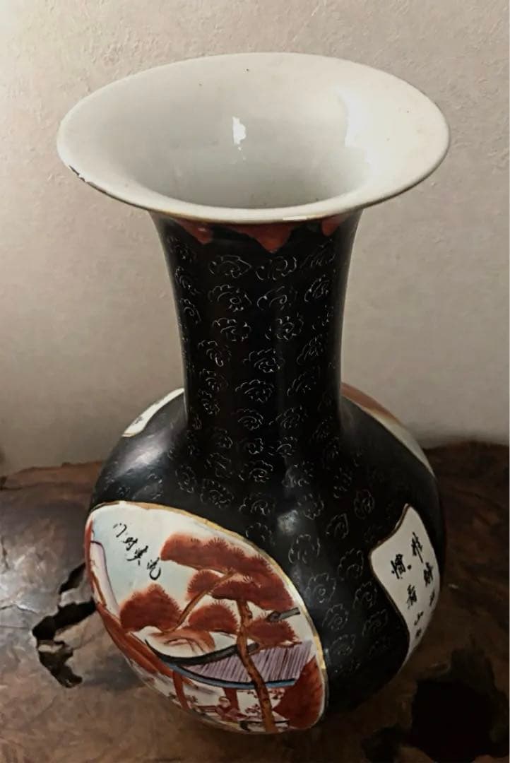 中国美術 花瓶 山水 漢文 1832㌘