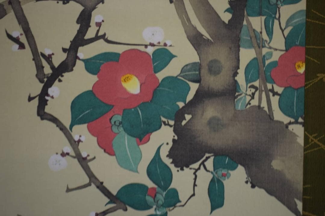複製/酒井抱一/白梅椿鴬図/工芸/布袋屋掛軸HI-535
