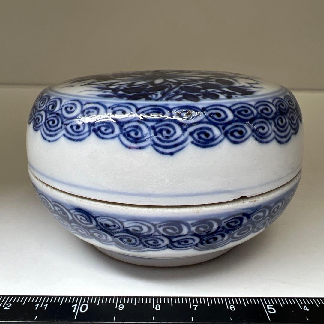 中国清時代　青花草花図蓋物　幅約10㎝　東Y8-0331☆2Fトヒコ