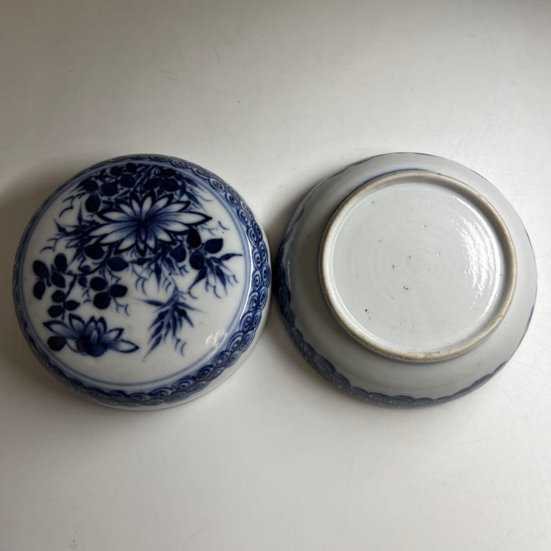 中国清時代　青花草花図蓋物　幅約10㎝　東Y8-0331☆2Fトヒコ