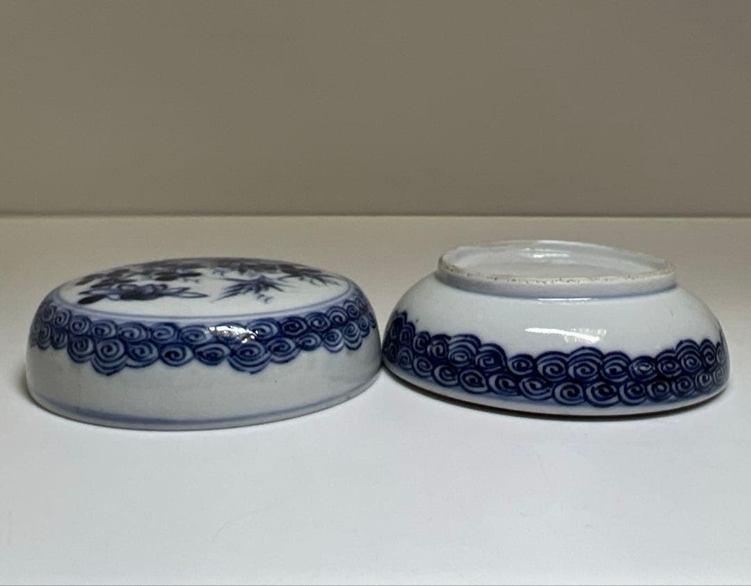 中国清時代　青花草花図蓋物　幅約10㎝　東Y8-0331☆2Fトヒコ