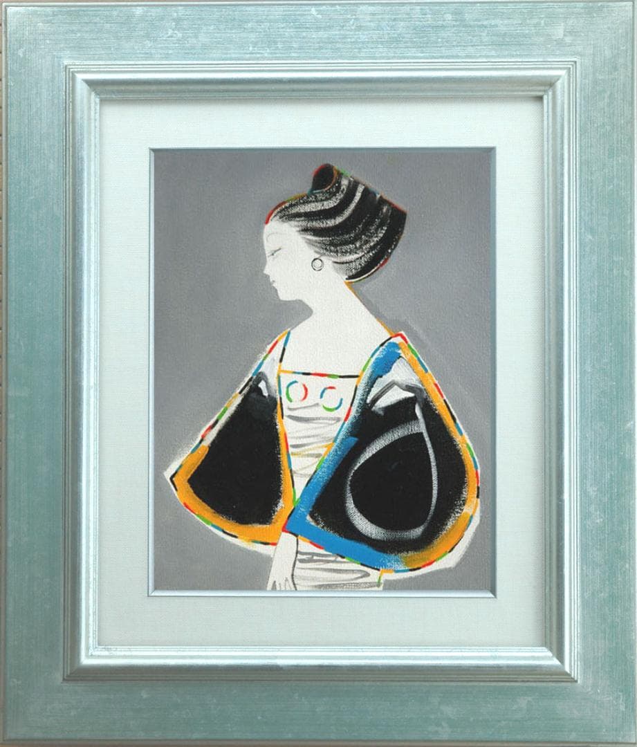 油絵 菅家令子 絵 絵画 インテリア 額付(黒) F3-010411 人物 女性