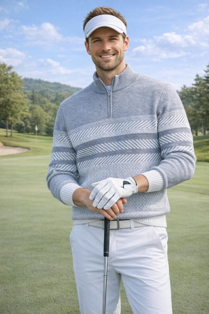 ●●裏地付きニット●●PierreCardin・ウール混・ハーフジップ・セーター