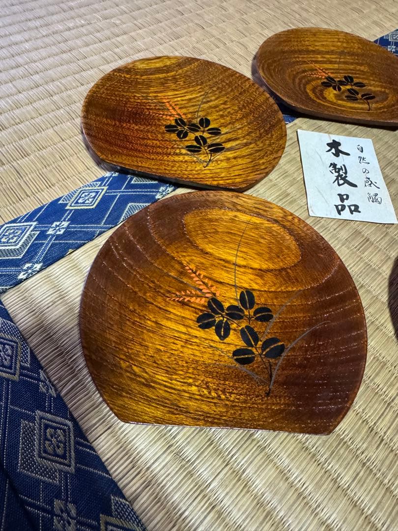 天然木製トレー　半月盆/皿　和風　15枚セット