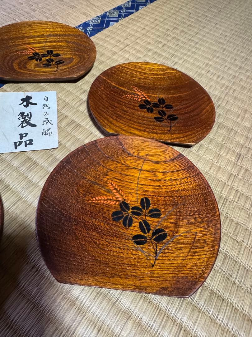 天然木製トレー　半月盆/皿　和風　15枚セット