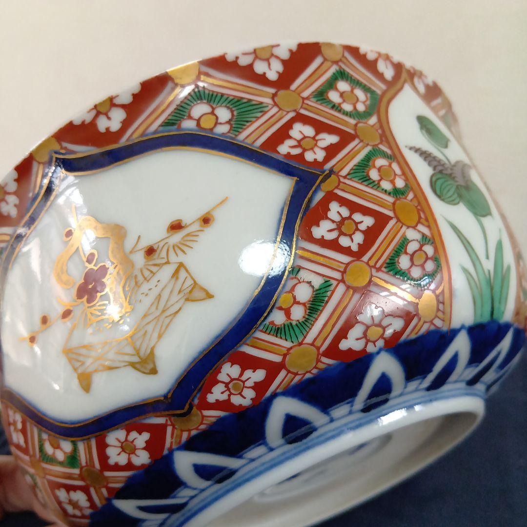 古伊万里 色絵 金彩 中鉢 錦出鉢 冨貴長春 時代物 骨董 完品