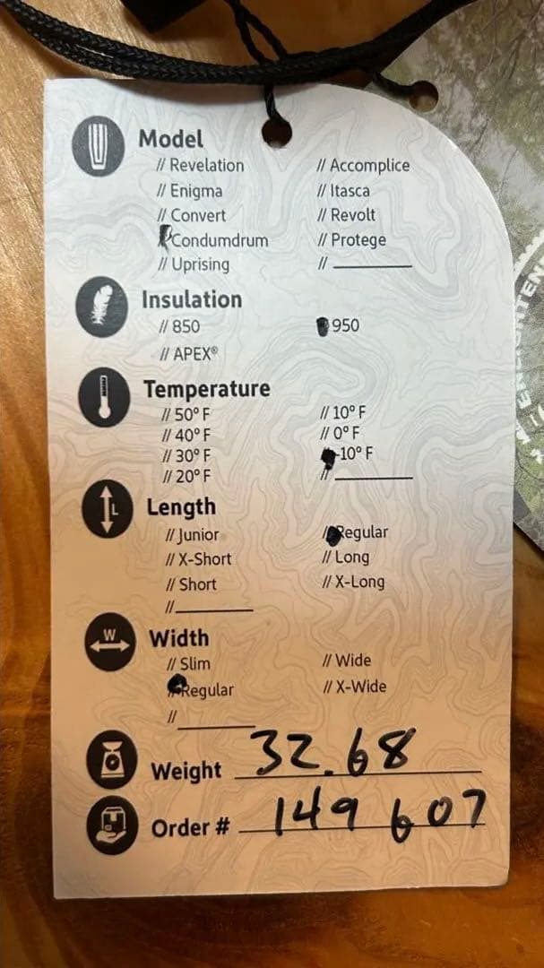 ENLIGHTENED EQUIPMENT シュラフ　-23℃ 950FP