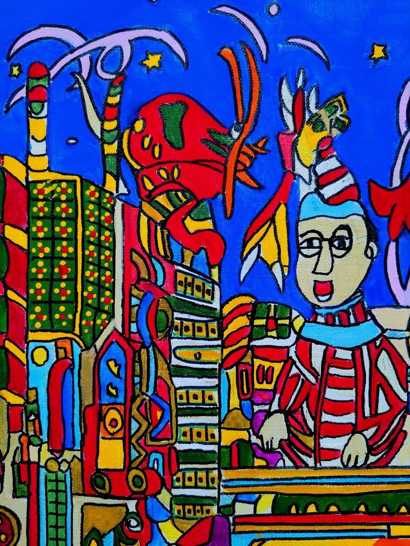 【F6号】ジミー大西【道頓堀】手描き/表裏サイン有り/油彩/アクリル/絵画/額縁