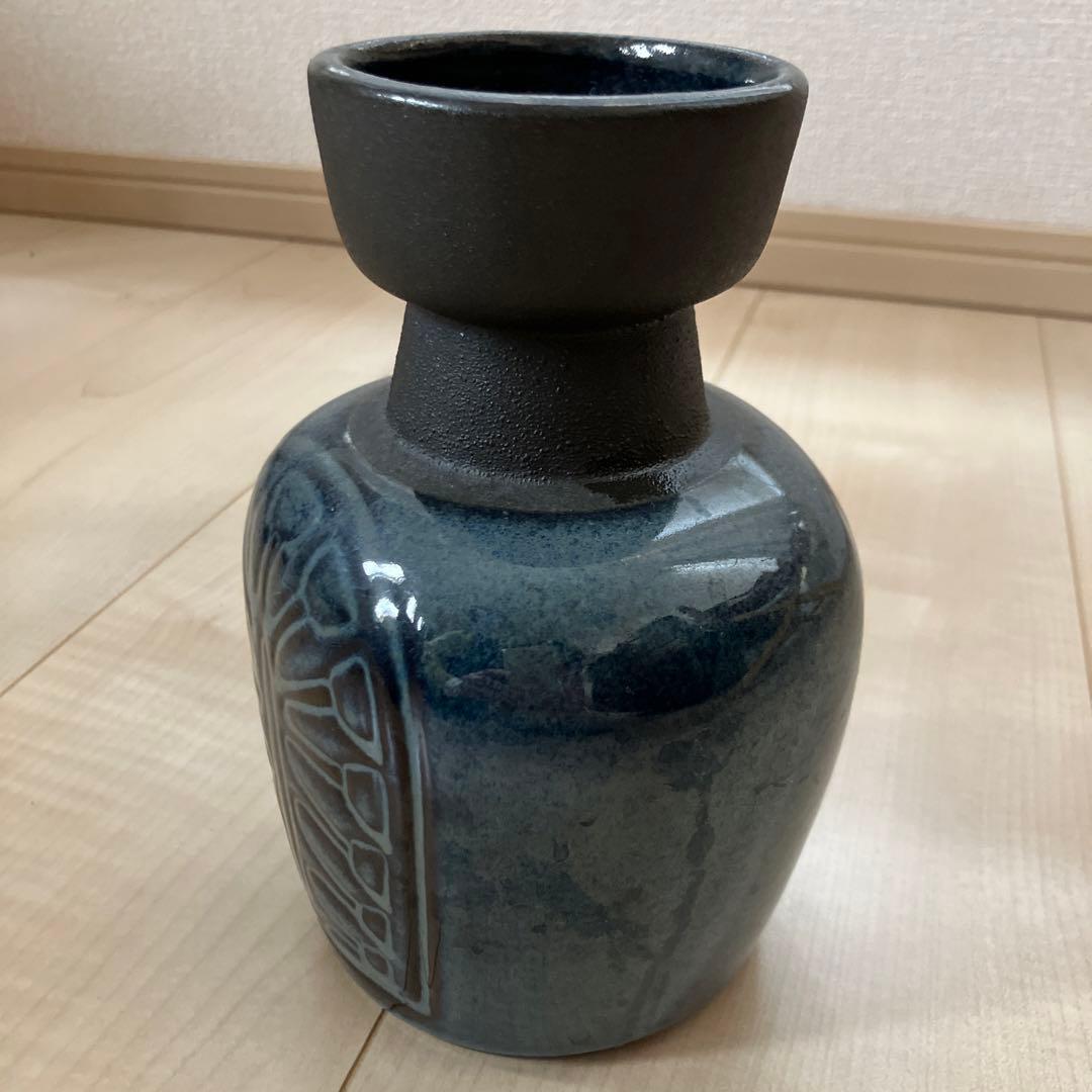 北欧ビンテージ・スーホルム Søholm・フラワーベース ダークブルー 陶器