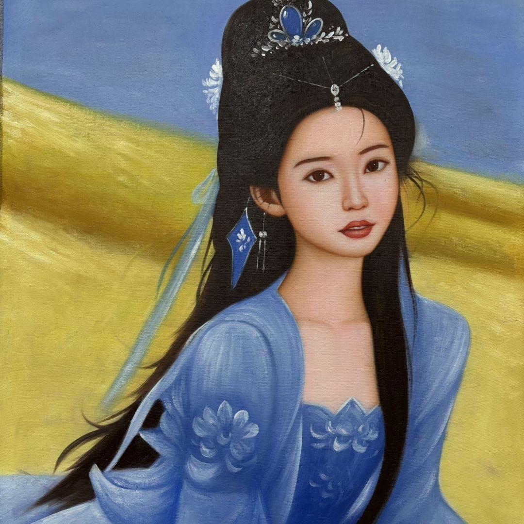 手描き油彩 冷軍 写実人物画 70×100cm