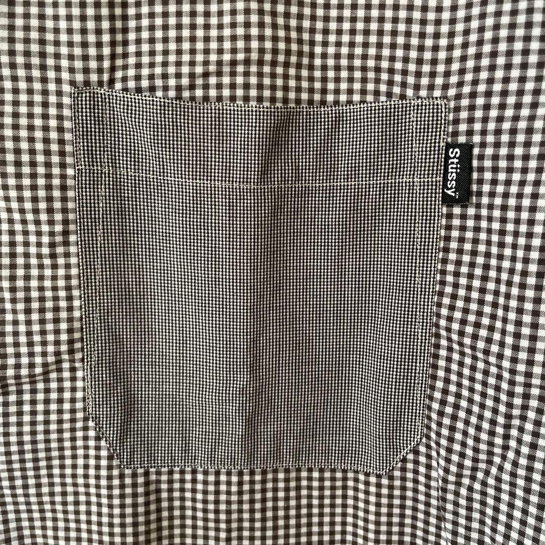 Stüssy ブラック　ホワイト　チェック柄シャツ XL オシャレポケット