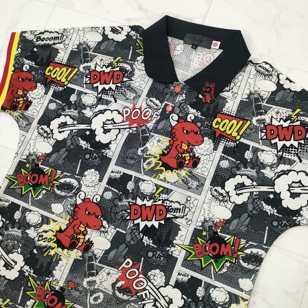 【美品】ダンスウィズドラゴン　シアサッカー半袖シャツ　チビドラアニメーション　4
