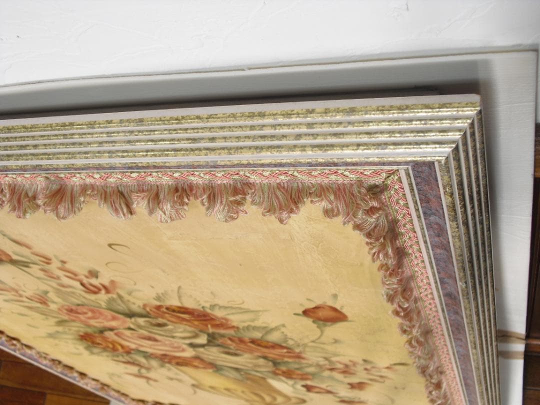 クラシック額装インテリアアート☆薔薇絵画 アートパネル 壁飾り テクスチャー加工