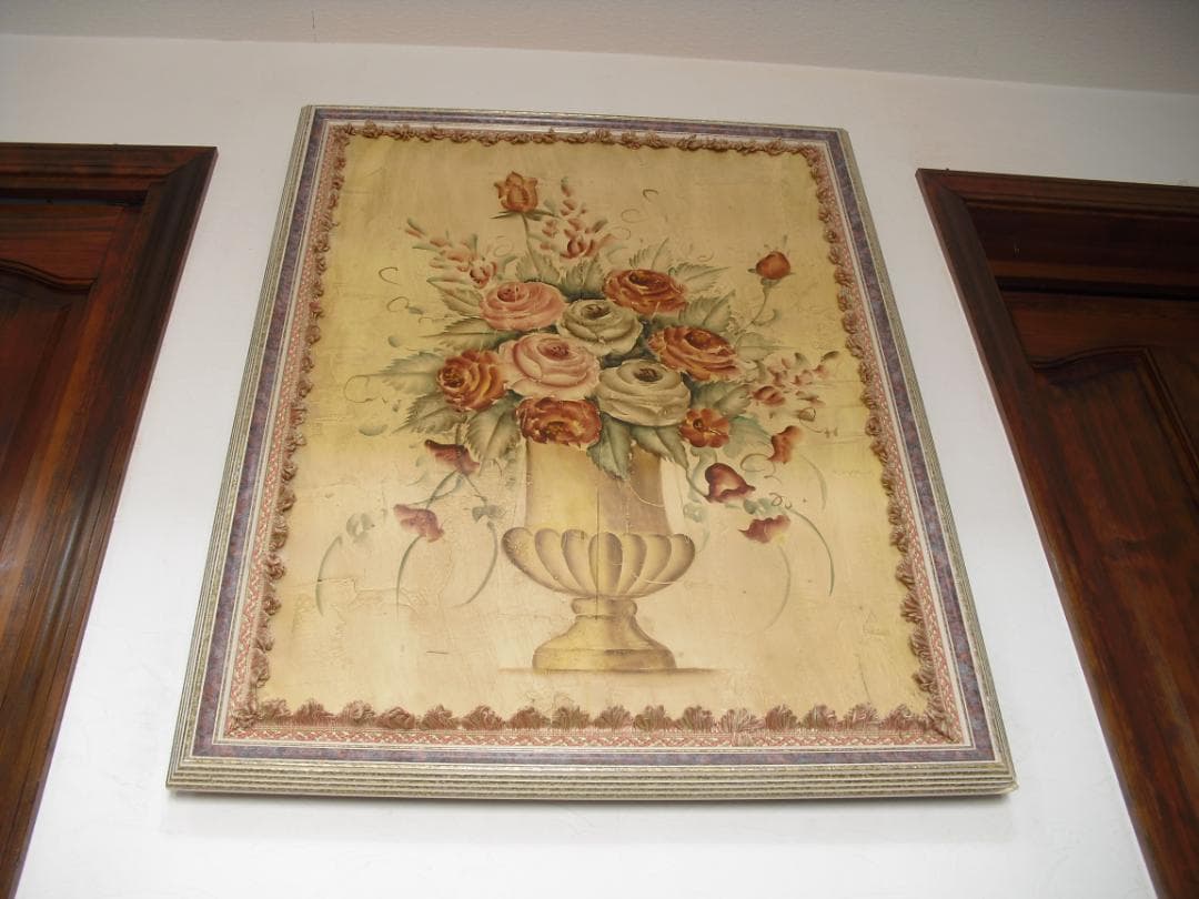 クラシック額装インテリアアート☆薔薇絵画 アートパネル 壁飾り テクスチャー加工