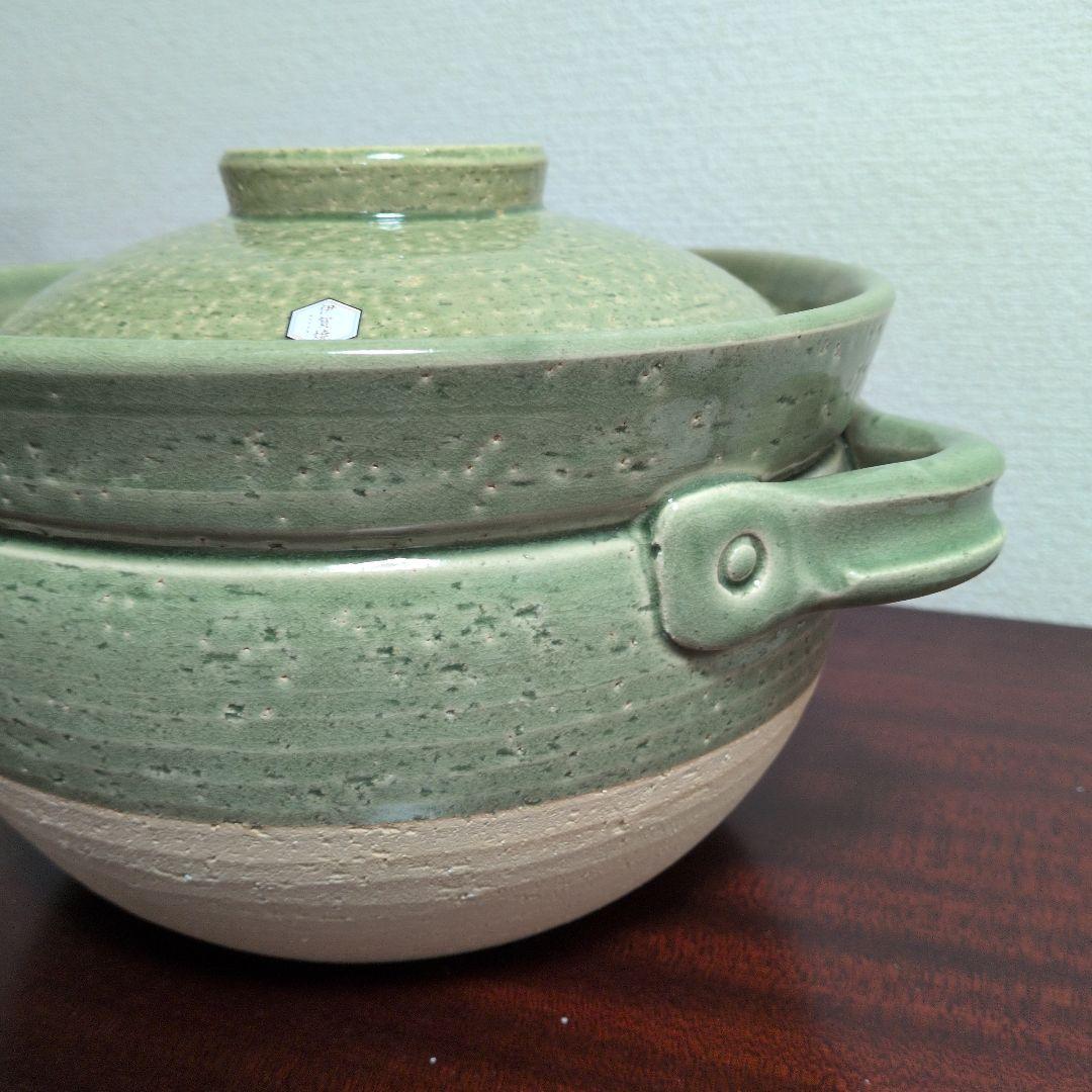 新品　未使用　佐治陶器　伊賀焼　 緑彩ごはん鍋　5合炊き