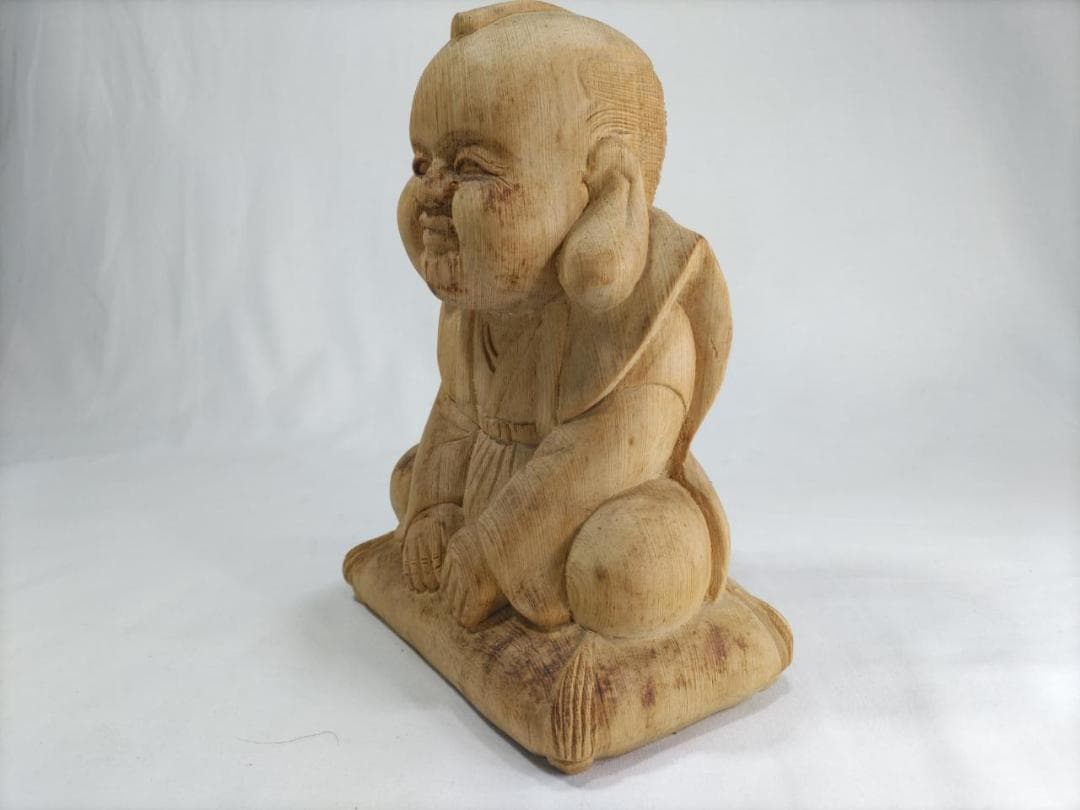 木彫り彫刻　【福助】高さ25ｃｍ 商売繁盛、縁起物彫刻