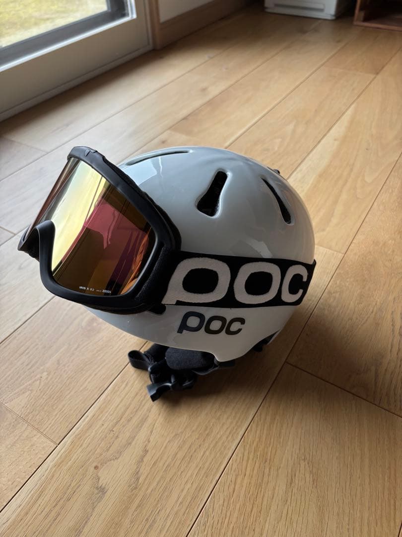 POC ホワイト ヘルメット ゴーグル付き