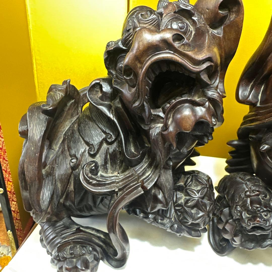 彫刻，清時代，紫檀，木彫，木製獅子像セット