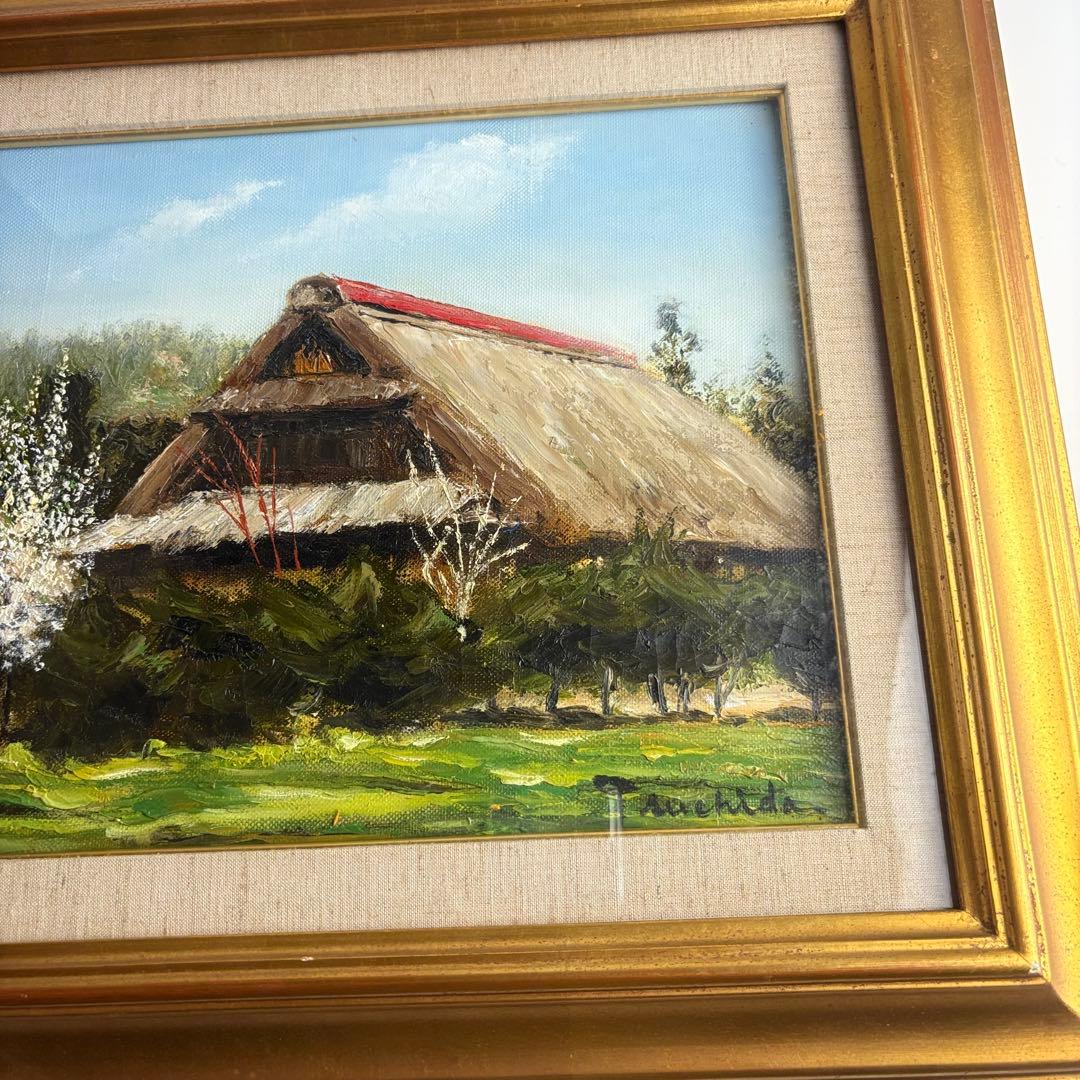 土田直敏「白い花の咲く頃」油彩 F4 額装 古民家 油絵 油画 絵画 k