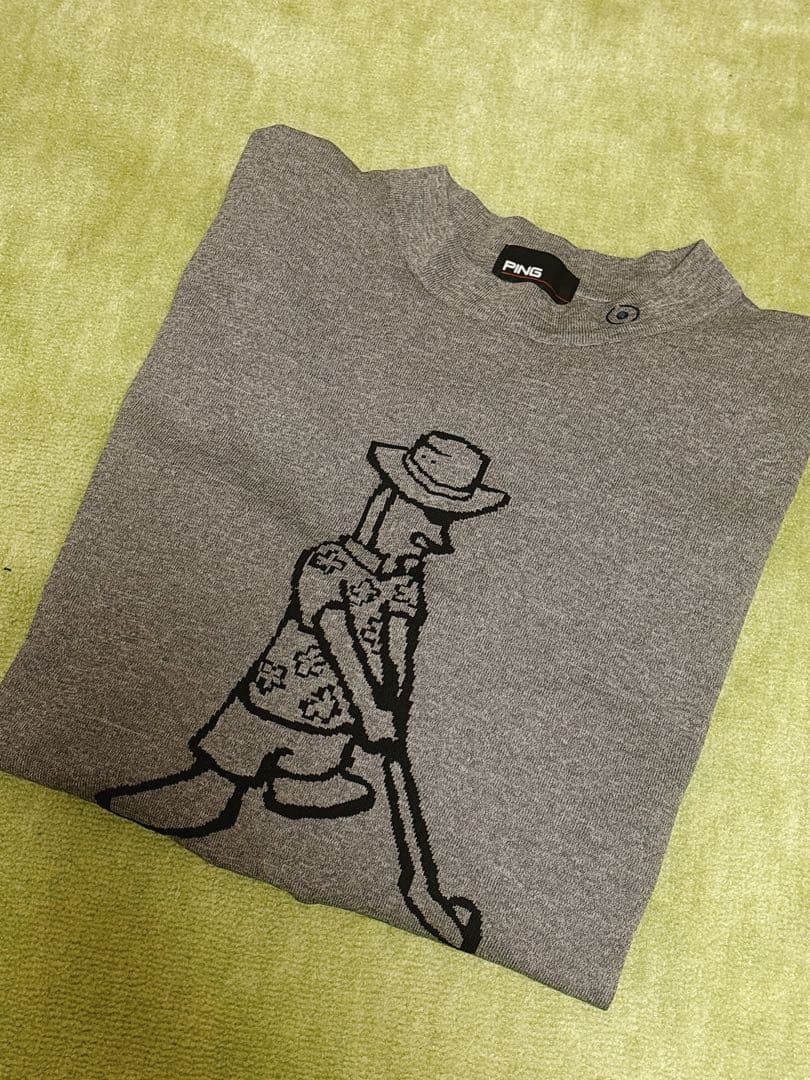 【試着】PING　ゴルフ　半袖ニットシャツ　Mr.PING柄　ストレッチ　LL