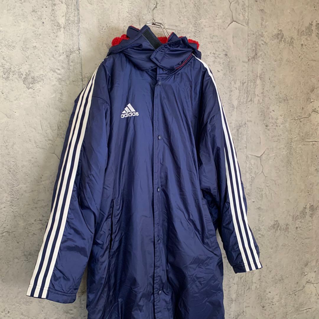 adidas ネイビー ベンチコート フード付き
