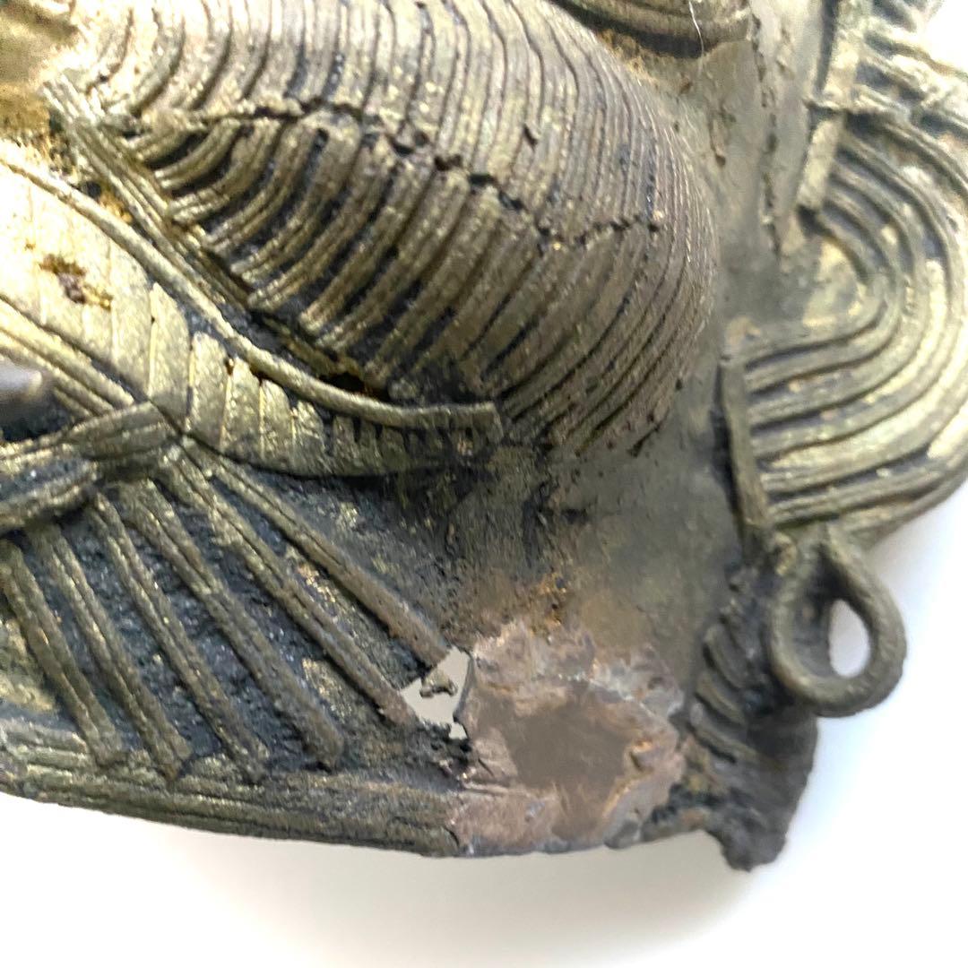 金属製 彫刻　マスク お面　伝統工芸　インド　銅　ブロンズ　バイラヴァ 装飾用