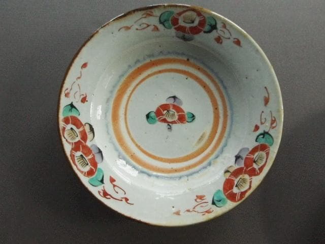 ♪新品未使用 砥部焼 人気陶芸家 中田窯 6寸リム皿 灰釉加彩 椿 AとB