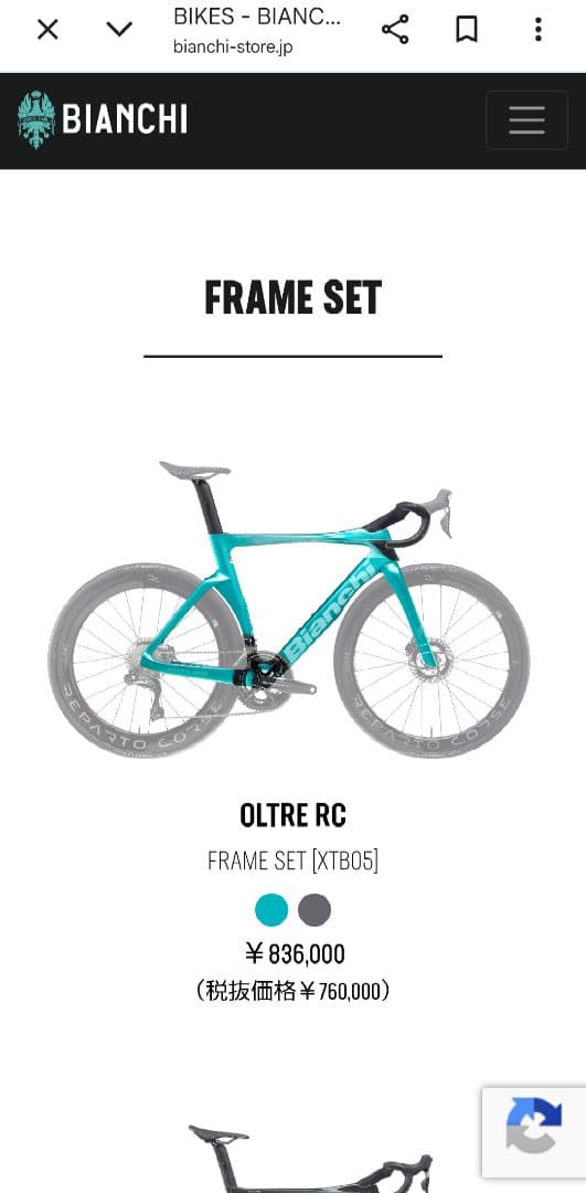 Bianchi oltre RC 47サイズフレームセット未組み立て品