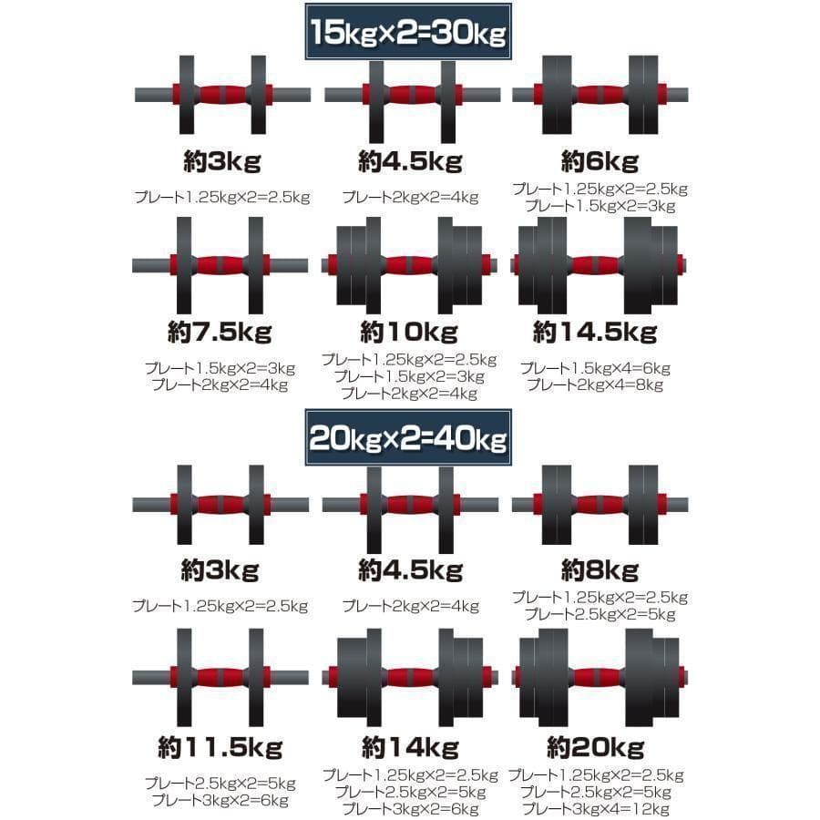 ダンベル 可変式 20kgB2512可変式ダンベル 40kg 多機能 2個セット
