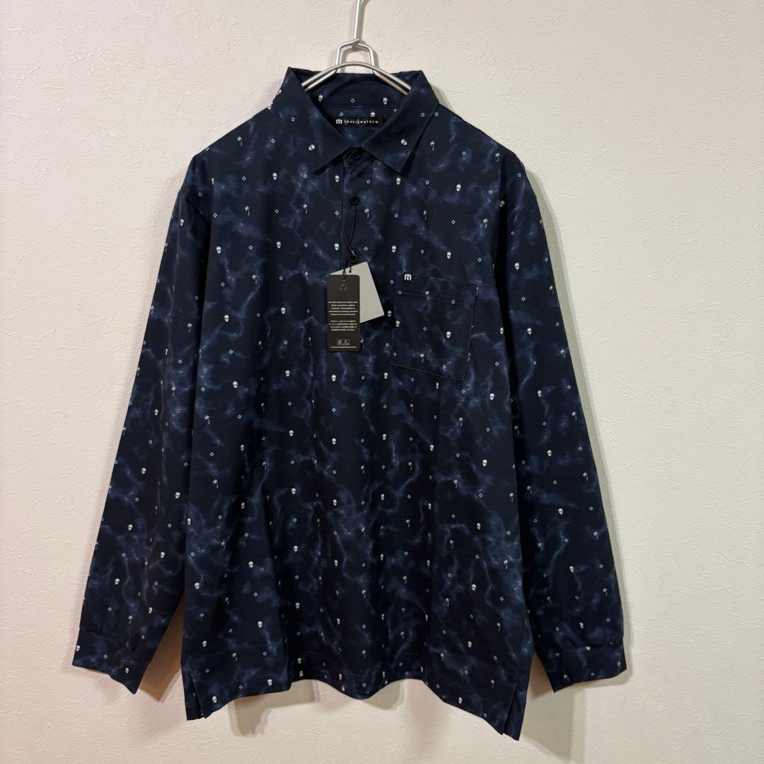 【TravisMathew】新品　プリント長袖ポロ　ゴルフ　メンズＸＬ　ネイビー