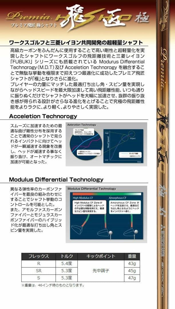 左【新品】ワークス マキシマックス 三菱 プレミア飛匠シャフト