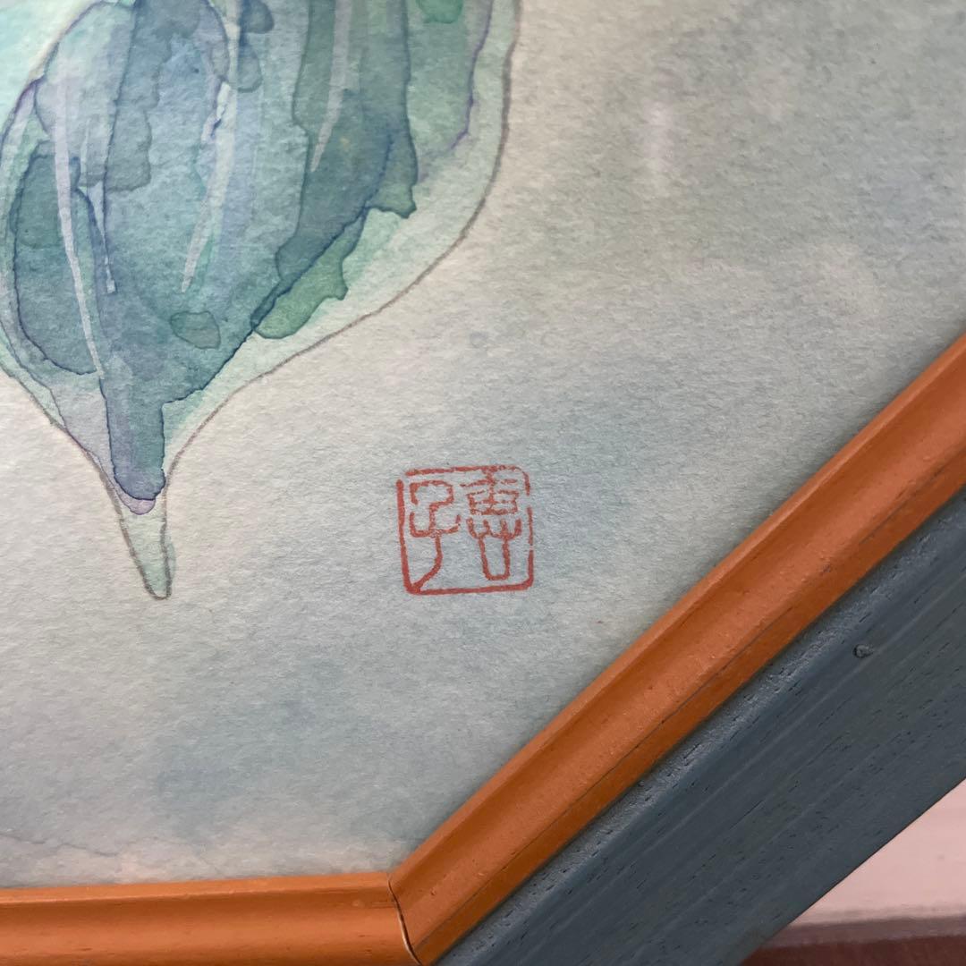 額縁　八角形　植物水彩画　日本画