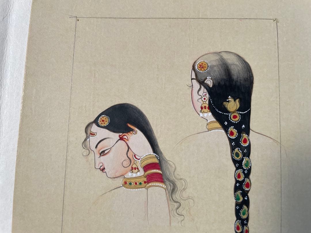 インド・ミニアチュール(細密画) 習作『美女』｜手描き｜アンティーク調｜一点物