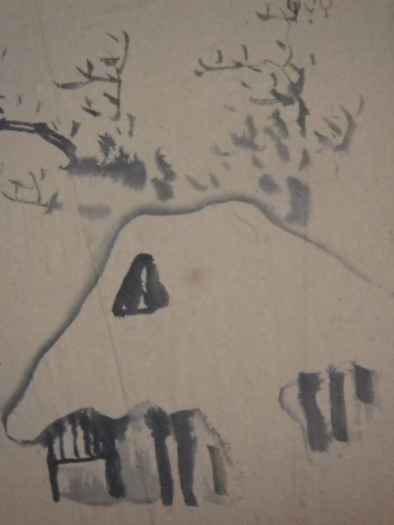 真作 斎藤松洲 水墨 雪家図 肉筆紙本 紹介シール 縦34cm-横44cm