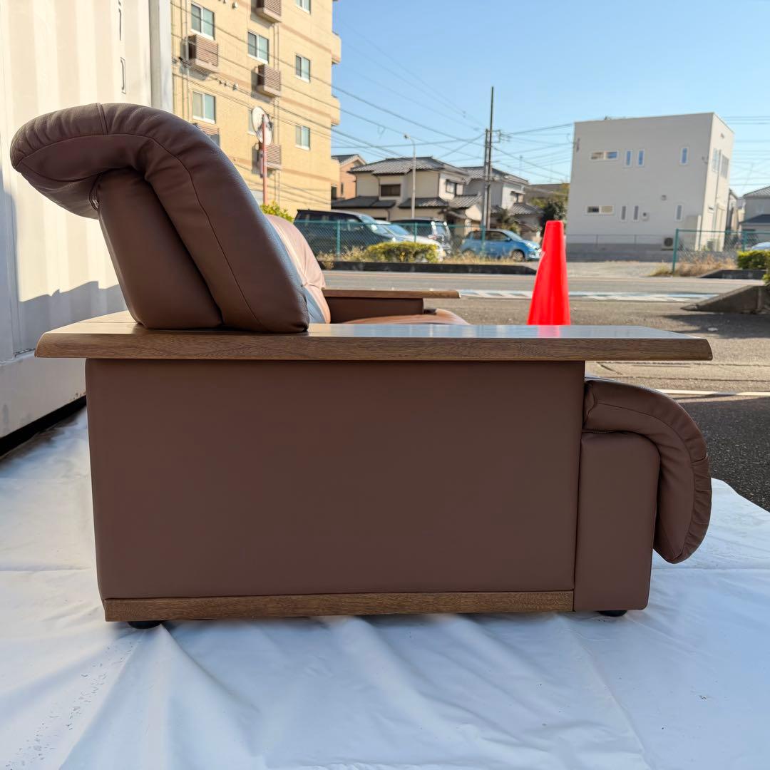 カリモク オールド　レザー 3Pソファ 本革 ブラウン系　 レトロ