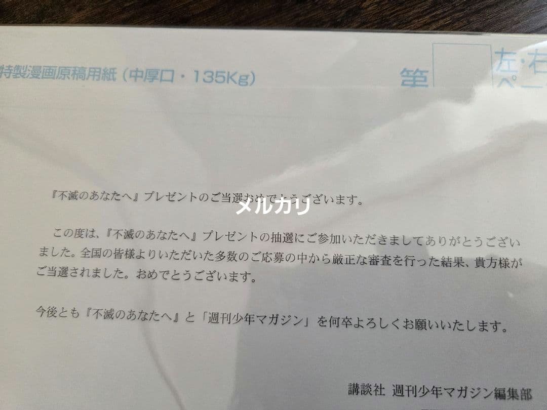 【激レア 懸賞当選品】週刊少年マガジン27号 不滅のあなたへ 複製原画