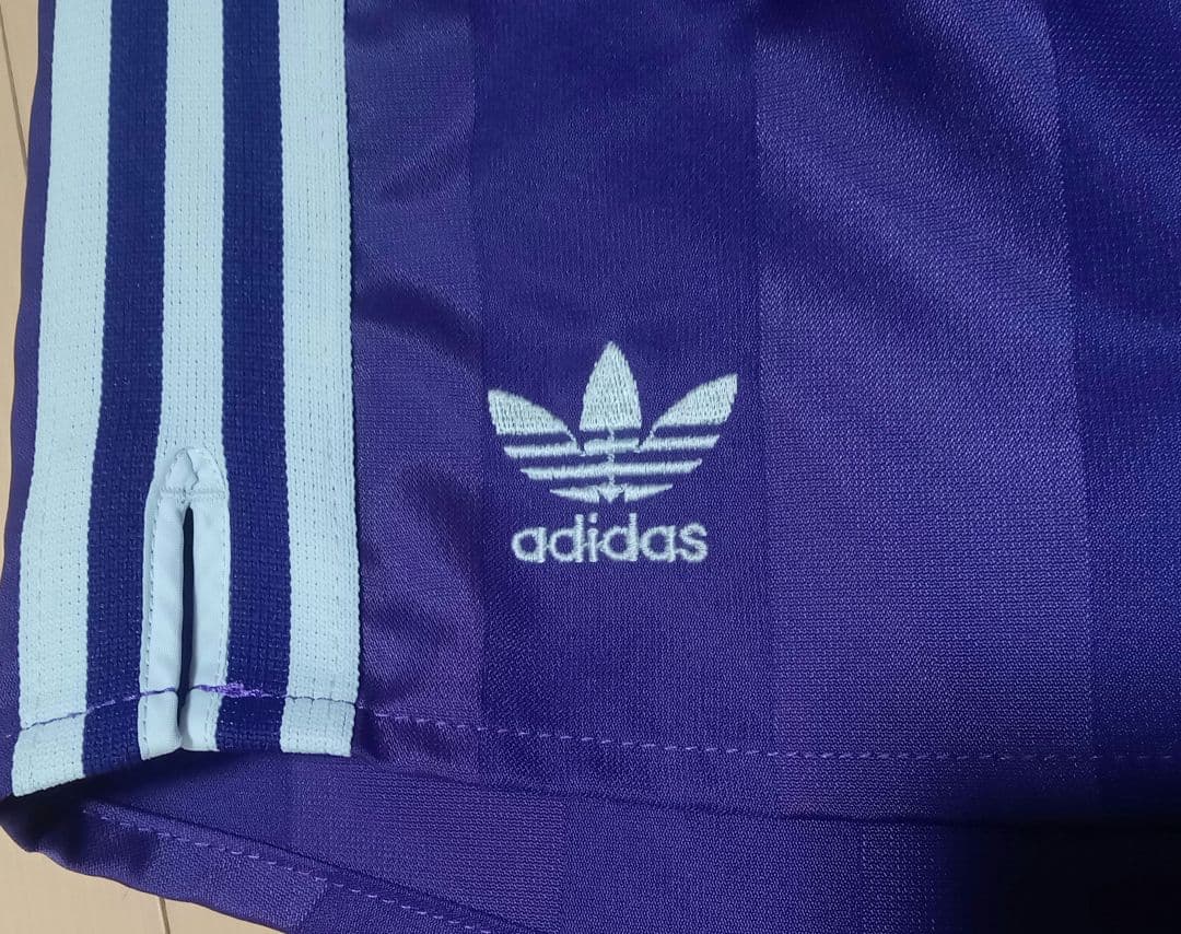 80’S adidasアディダス 紫×白 シャドーストライプ ゲームパンツ①